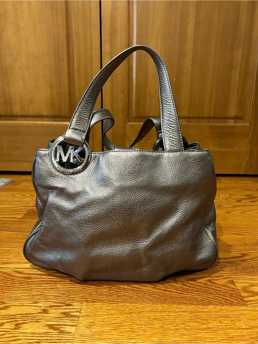 Michael Kors Metallic Pewter Shoulder Bag with MK Charm